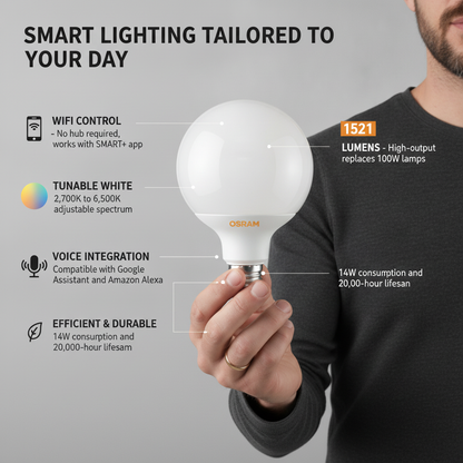 LEDVANCE Wifi SMART+ lampe Globe Tunable Blanc G95 (ex 100W) 14W / 2700-6500K E27